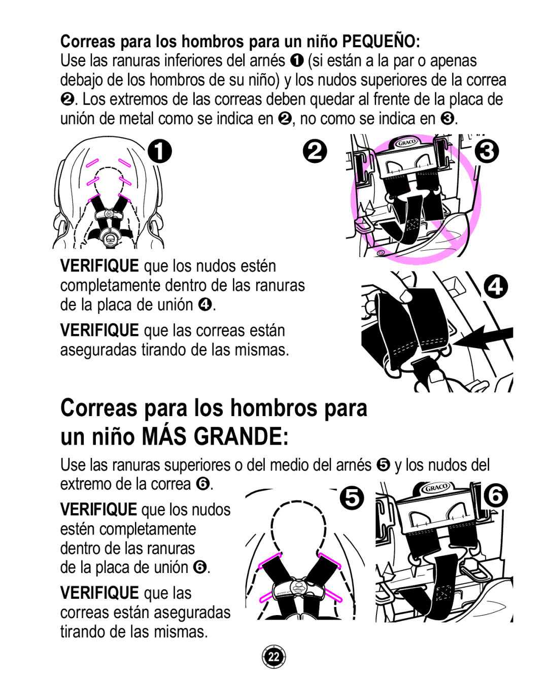 Graco 35 owner manual Correas para los hombros para Un niño MÁS Grande 