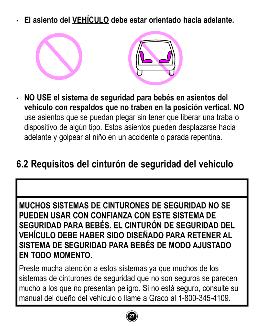 Graco 35 owner manual Requisitos del cinturón de seguridad del vehículo 