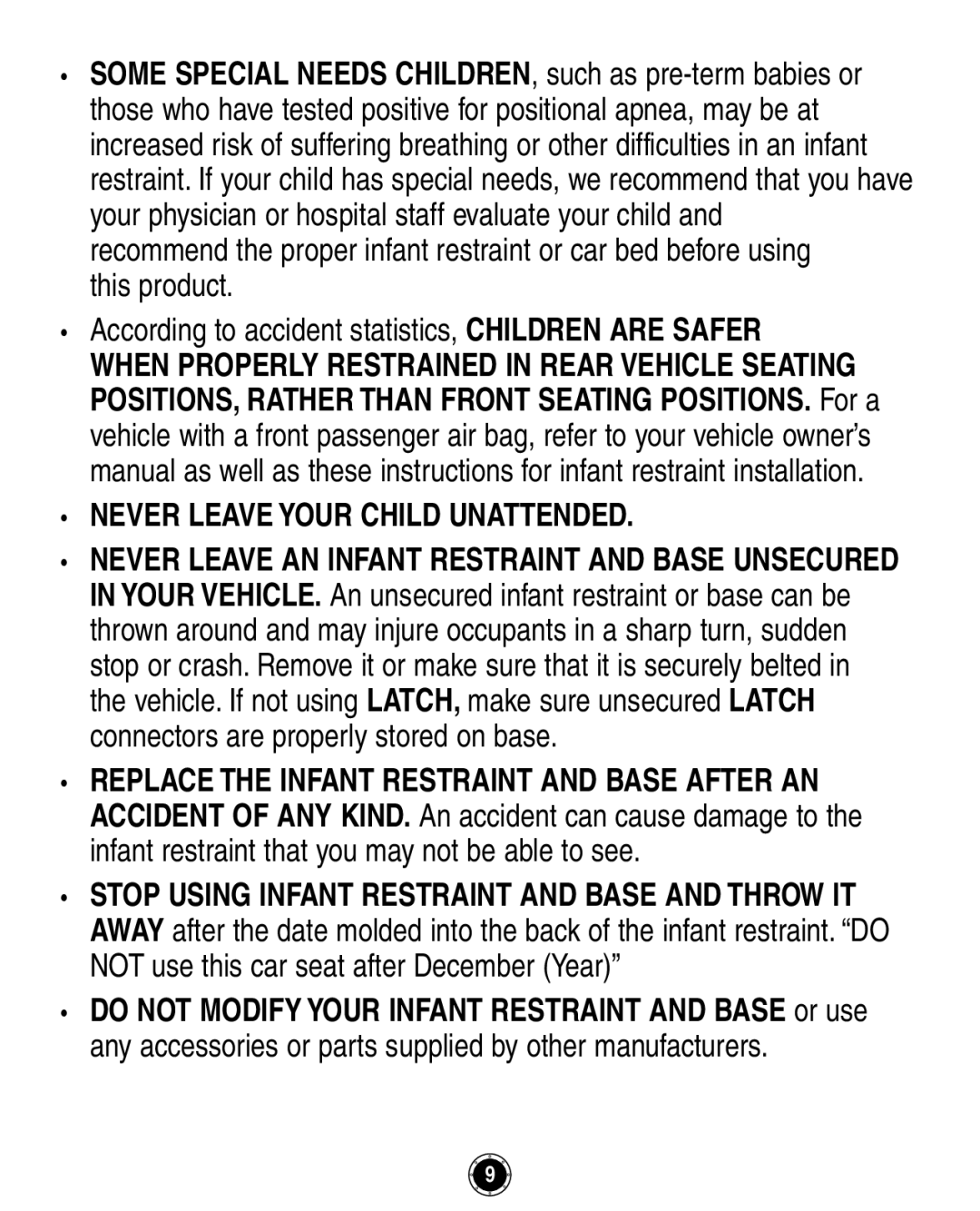 Graco 35 owner manual Never Leave Your Child Unattended 