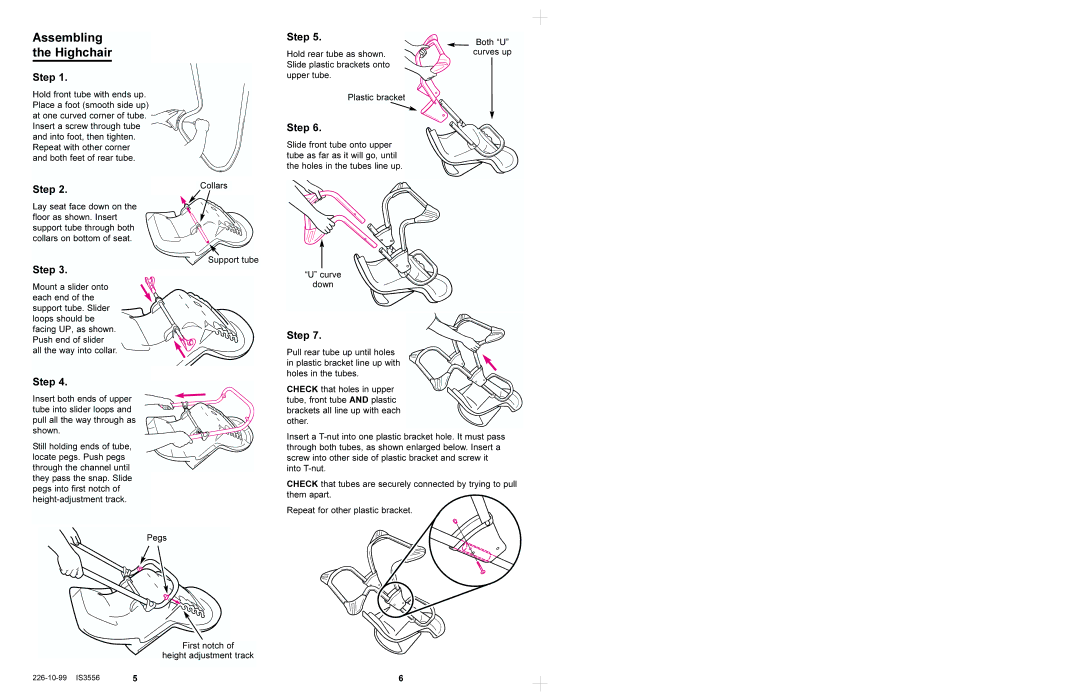 Graco 3625 manual Assembling Highchair, Step 