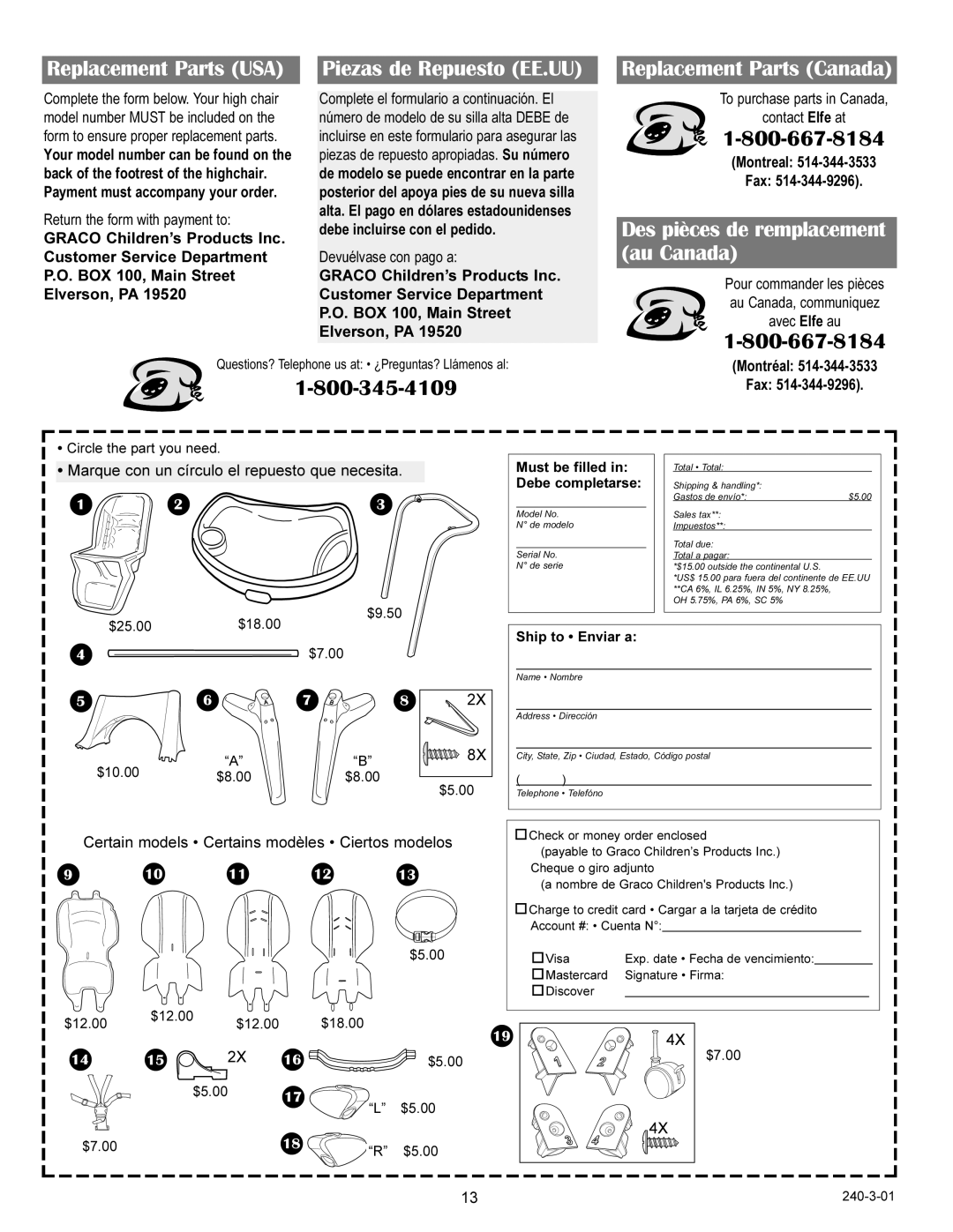 Graco 3650, 3656, 3655, 3645 manual Des pièces de remplacement au Canada 