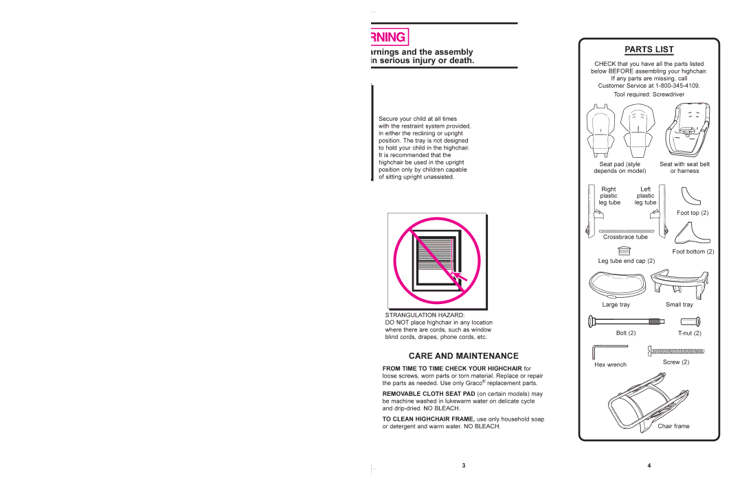 Graco 3835 manual Parts List, Arnings and the assembly in serious injury or death 