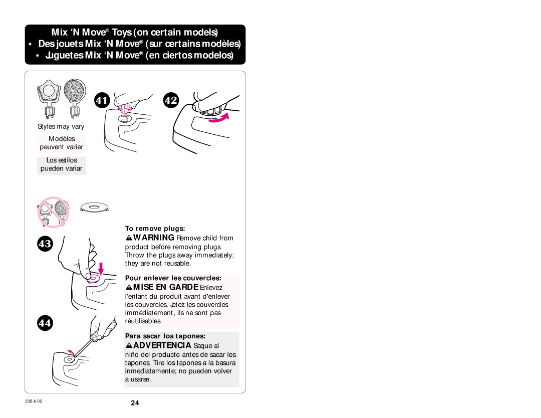 Graco 3868 manual To remove plugs Pour enlever les couvercles, Para sacar los tapones 