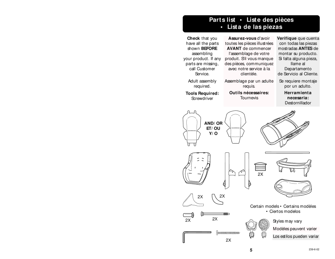 Graco 3868 manual Assurez-vous davoir Verifique que cuenta, Tools Required Outils nécessaires Herramienta, Necesaria 