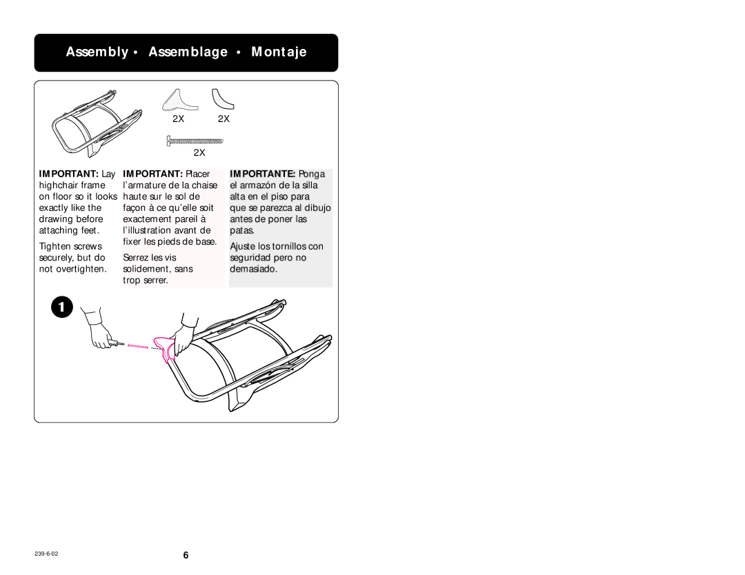 Graco 3868 manual Assembly Assemblage Montaje, Important Lay Important Placer 