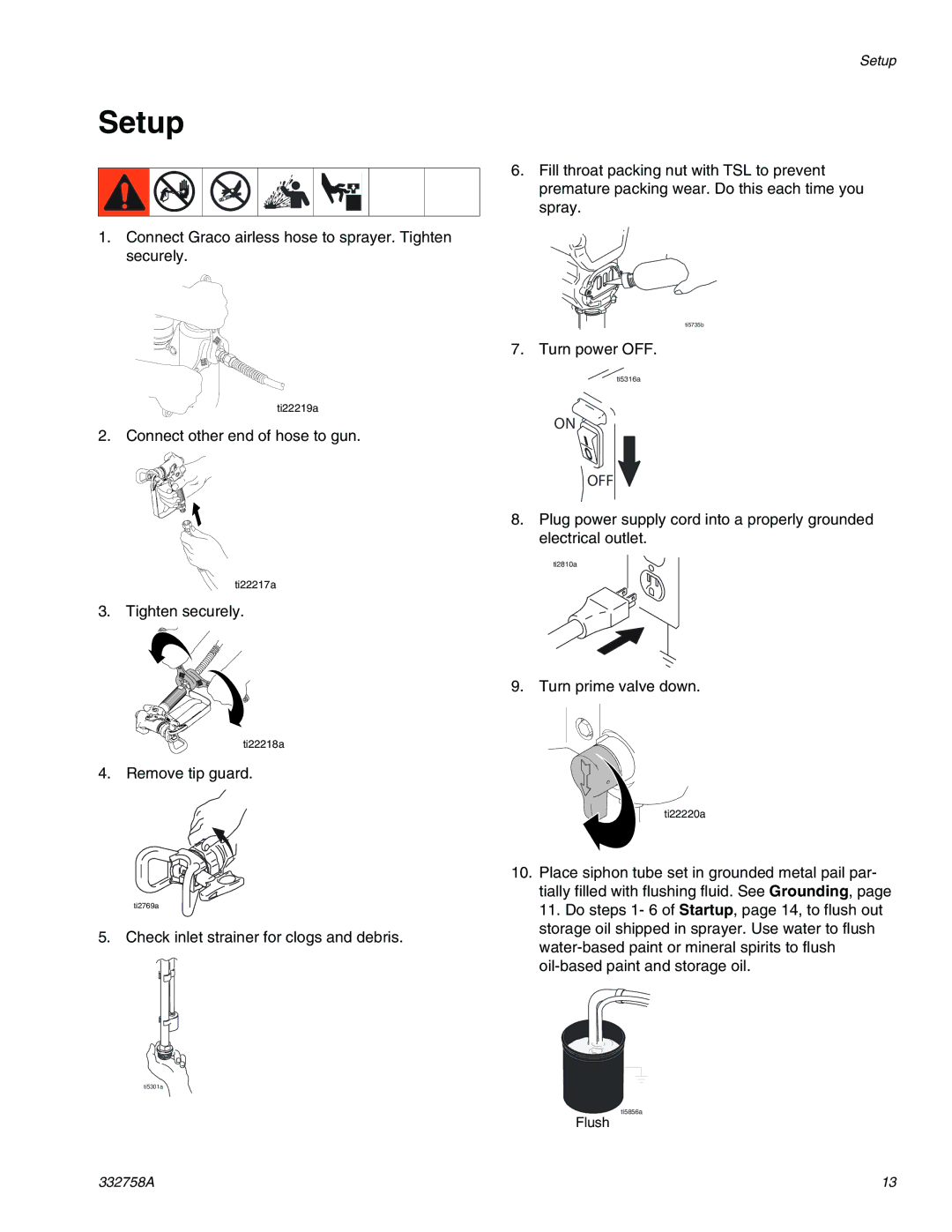 Graco 290/390, 390 Classic Model 24U105, 190 important safety instructions Setup 