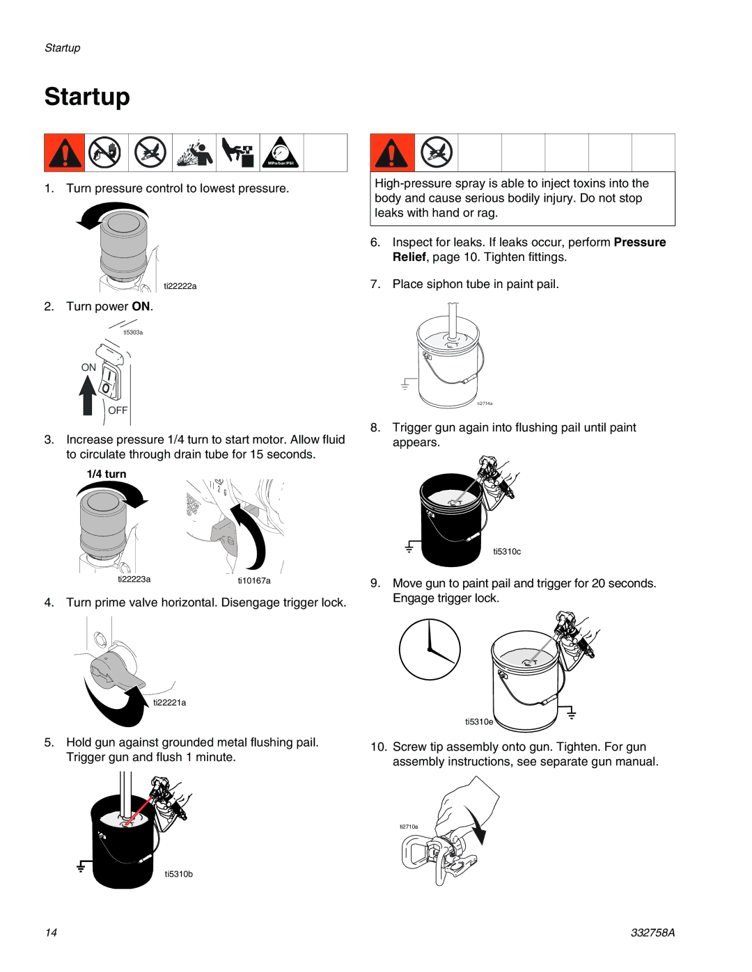 Graco 190, 390 Classic Model 24U105, 290/390 important safety instructions Startup 