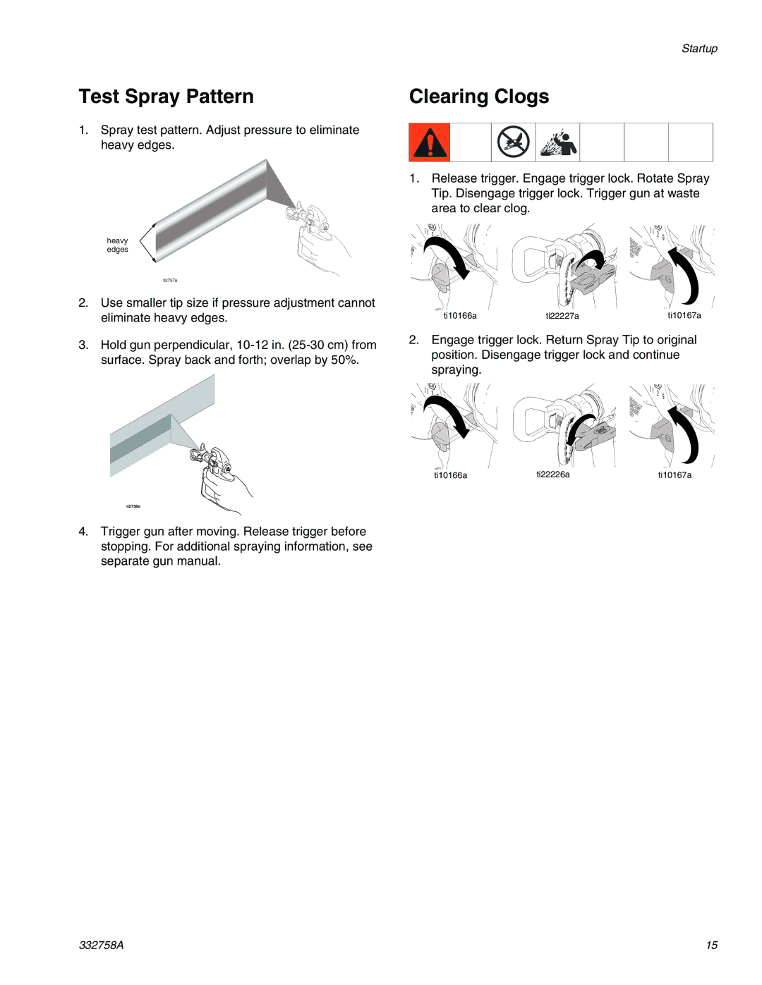 Graco 390 Classic Model 24U105, 290/390, 190 important safety instructions Test Spray Pattern Clearing Clogs 