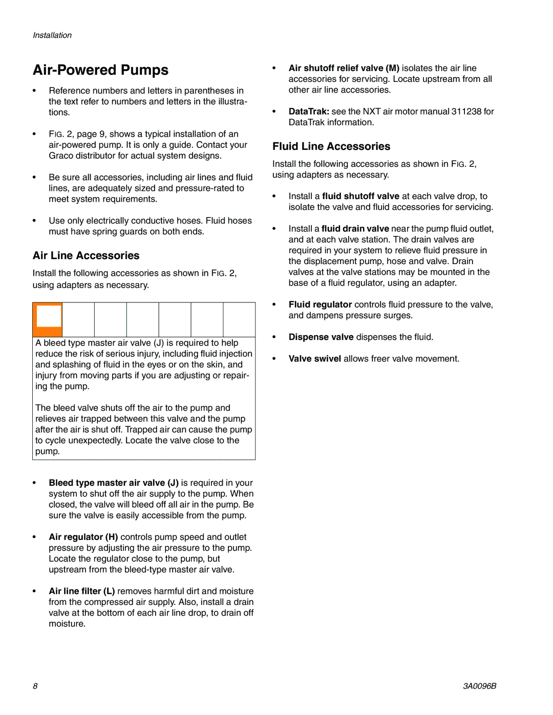 Graco 3A0096B important safety instructions Air-Powered Pumps, Air Line Accessories, Fluid Line Accessories 