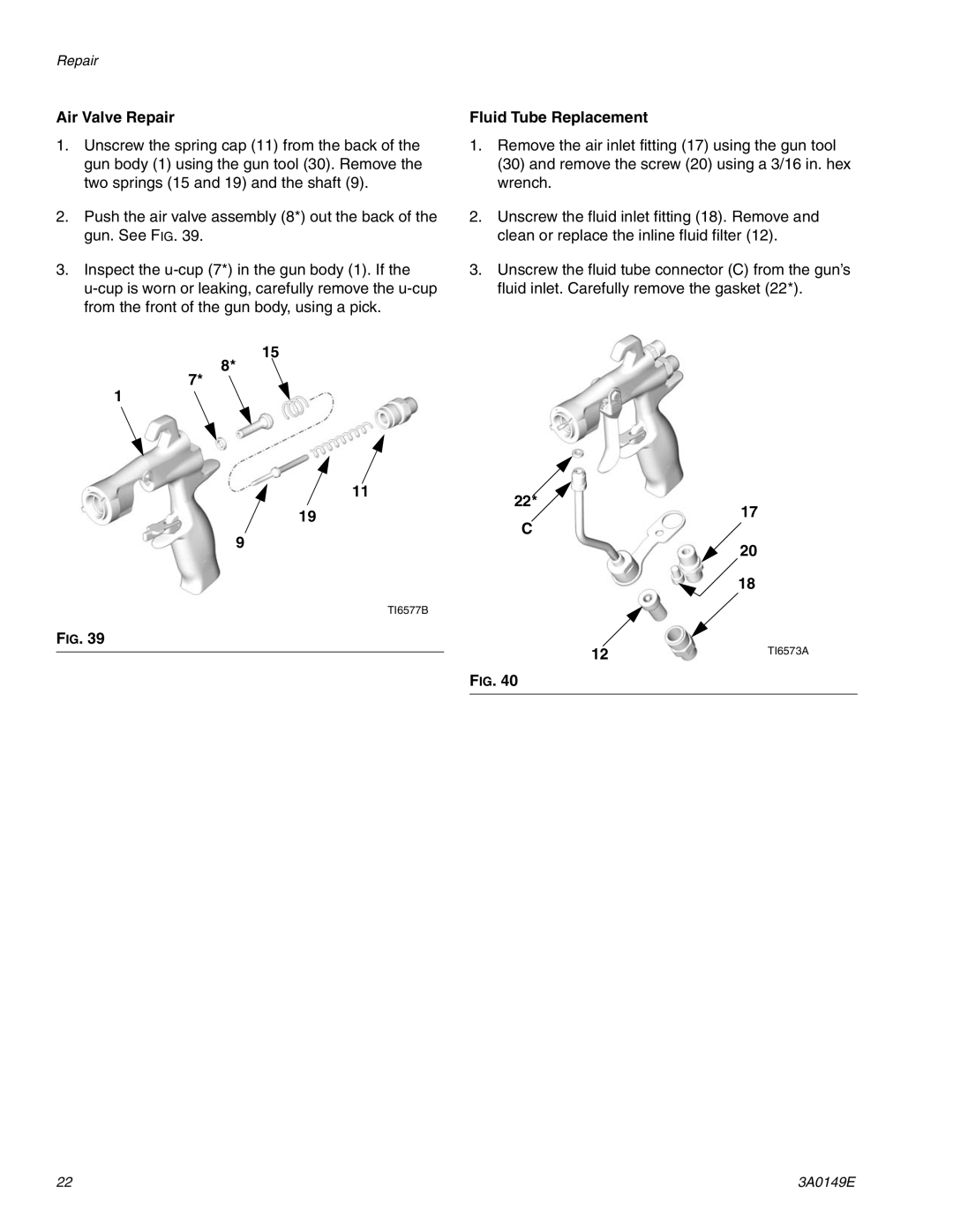 Graco 3A0149E important safety instructions Air Valve Repair, Fluid Tube Replacement 