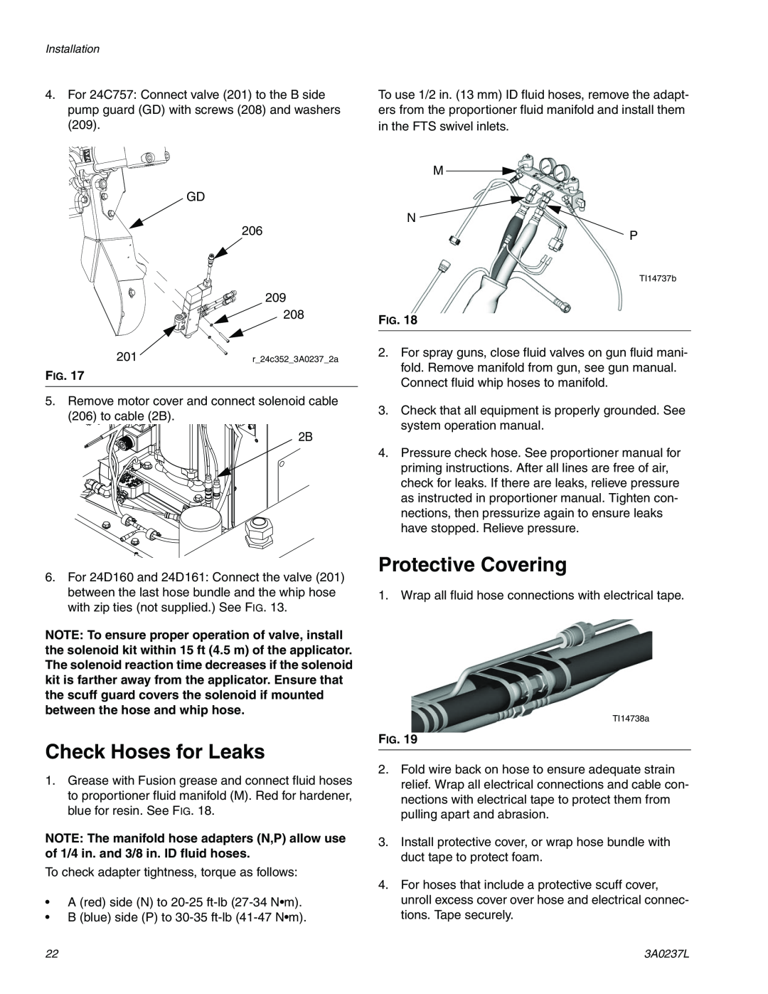 Graco 3A0237L important safety instructions Check Hoses for Leaks, Protective Covering 