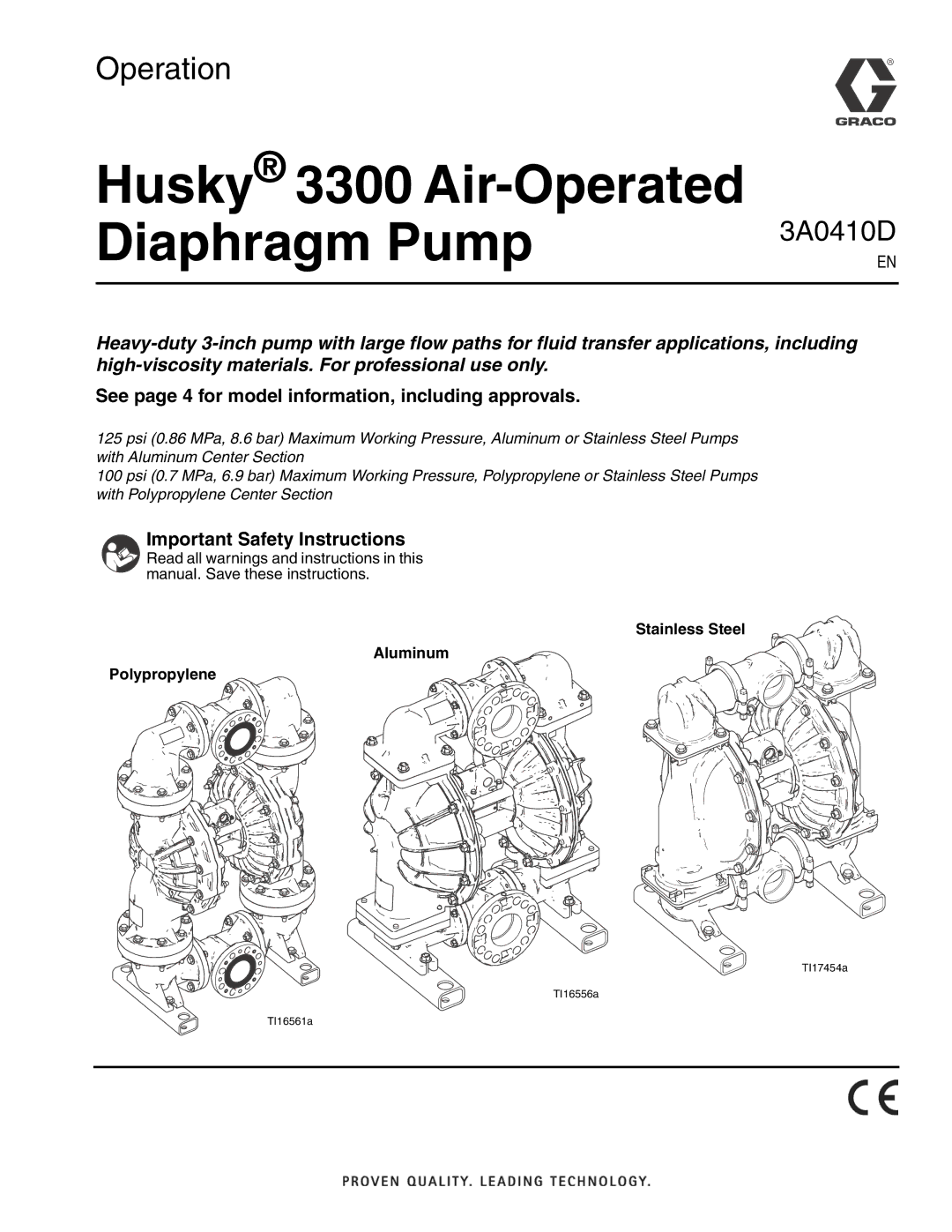 Graco 3A0410D important safety instructions See page 4 for model information, including approvals 