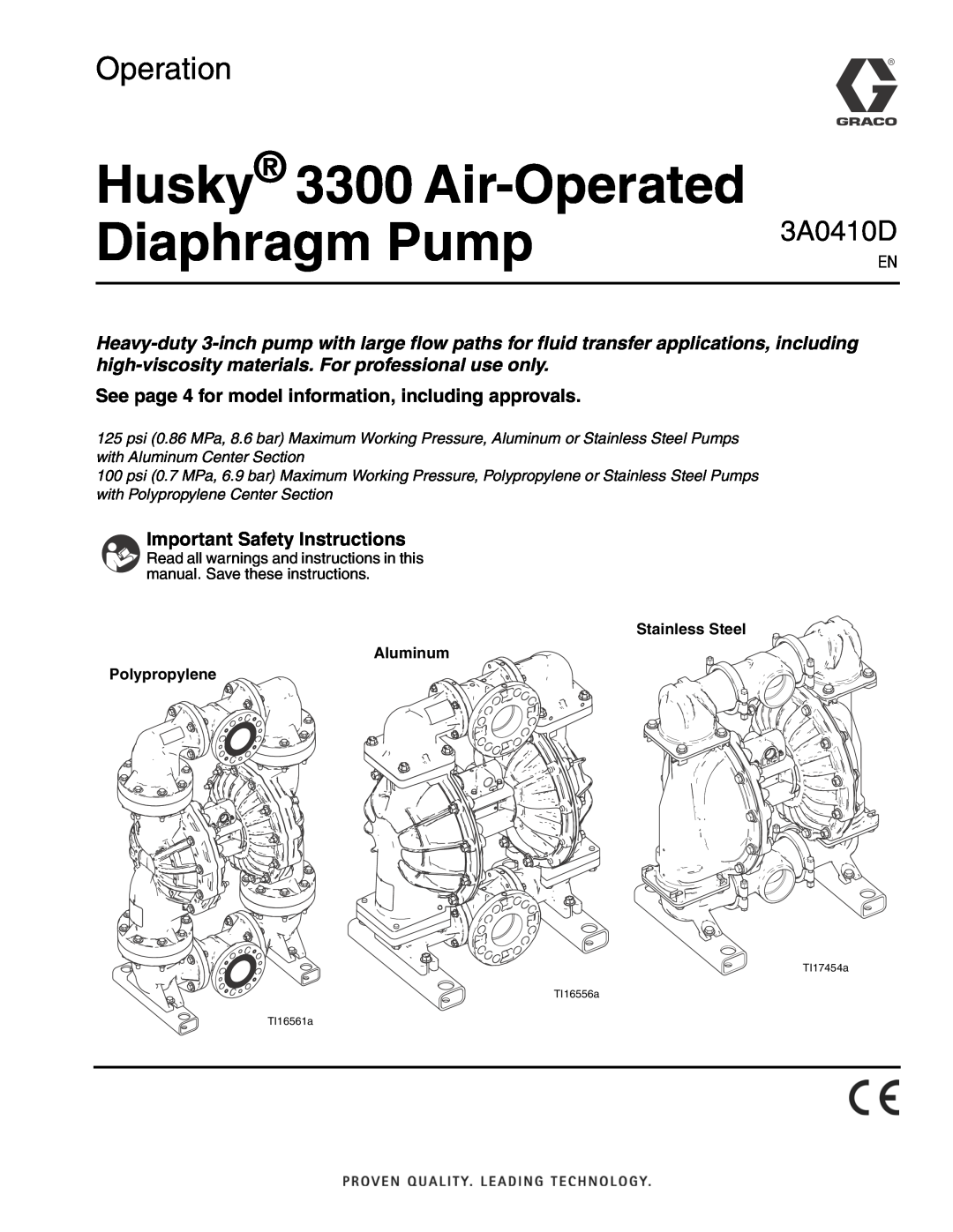 Graco 3A0410D important safety instructions Husky 3300 Air-Operated, Diaphragm Pump, Operation 