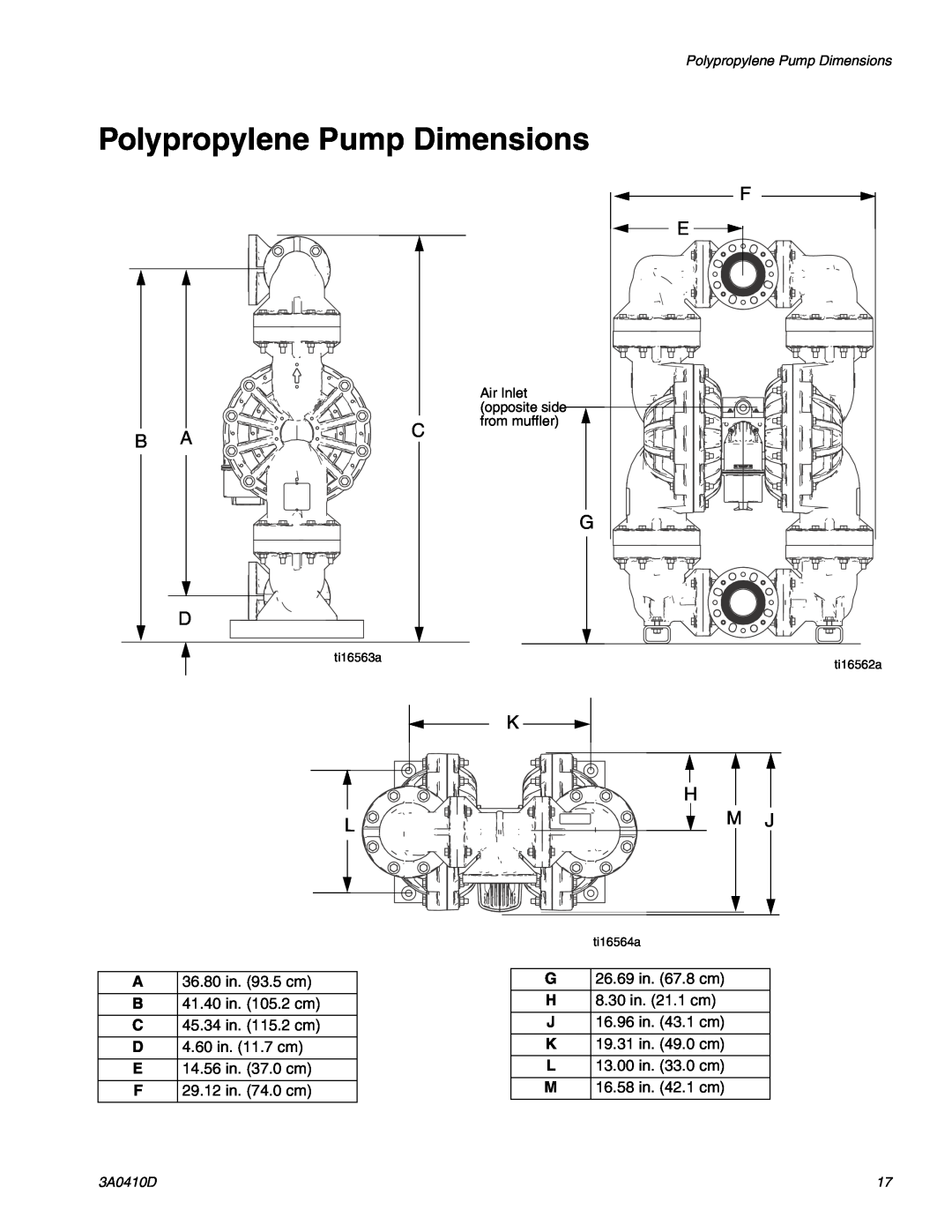 Graco 3A0410D important safety instructions Polypropylene Pump Dimensions, B A D, K H M J 