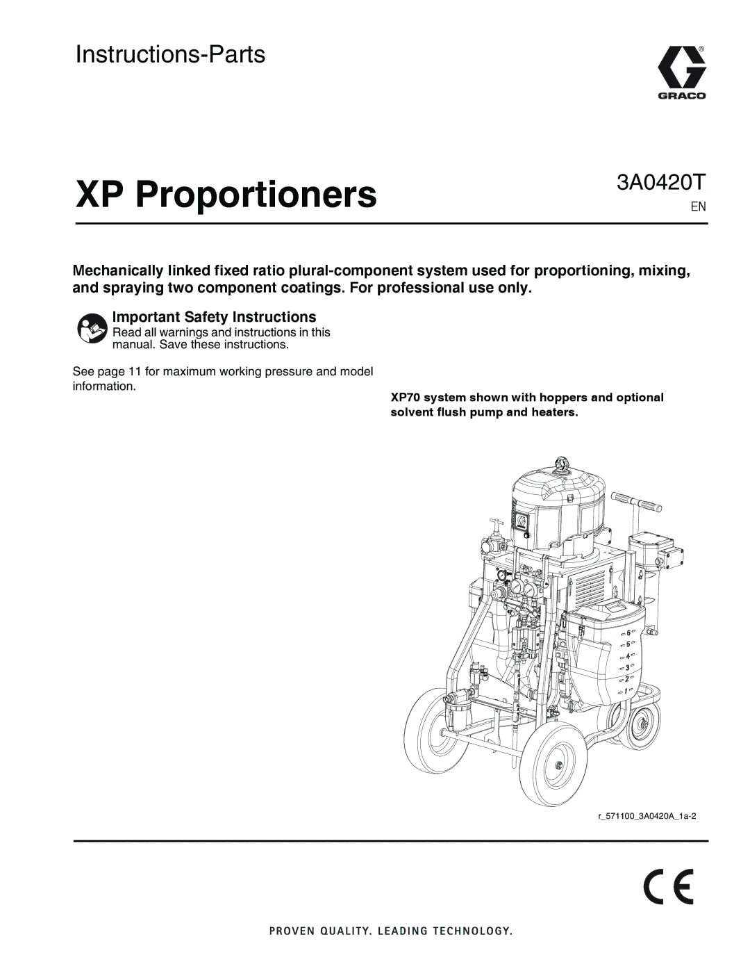 Graco 3A0420T important safety instructions XP Proportioners 