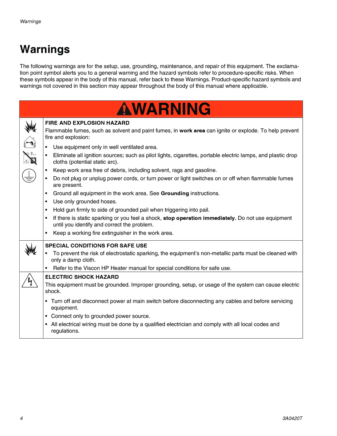 Graco 3A0420T important safety instructions Fire and Explosion Hazard 