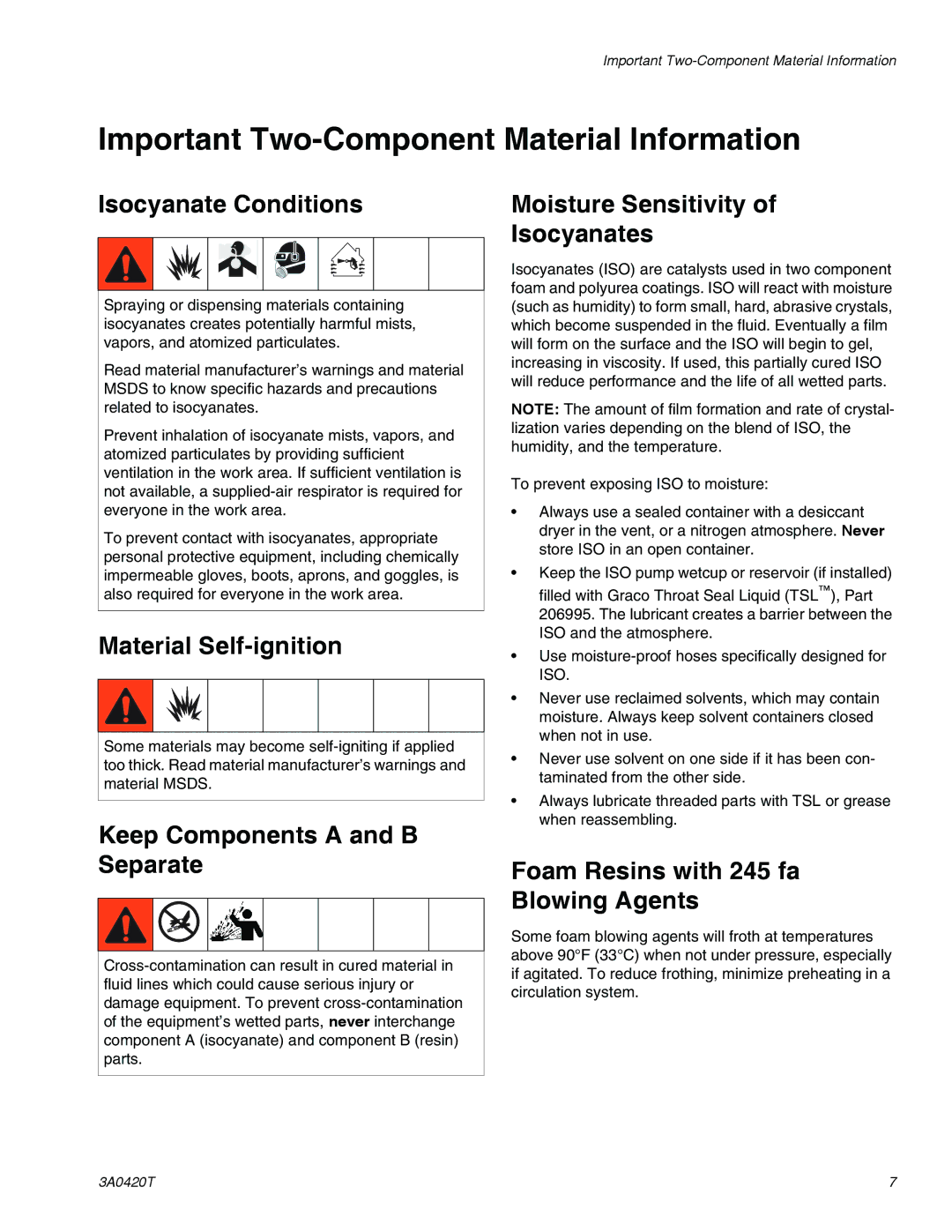 Graco 3A0420T important safety instructions Important Two-Component Material Information 