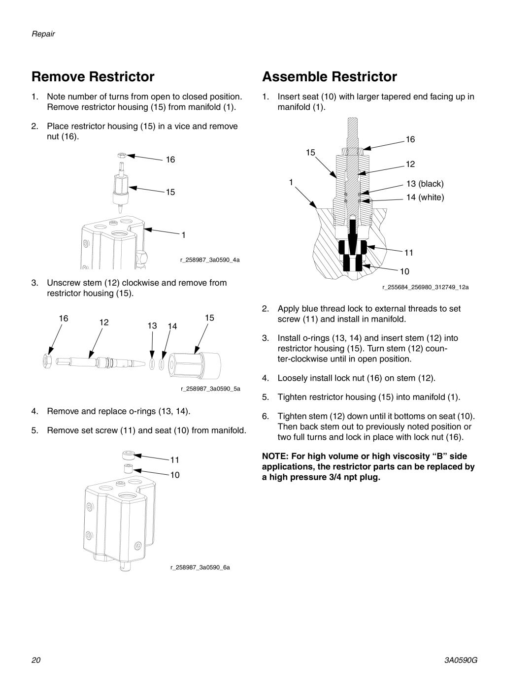 Graco 3A059OG important safety instructions Remove Restrictor, Assemble Restrictor 