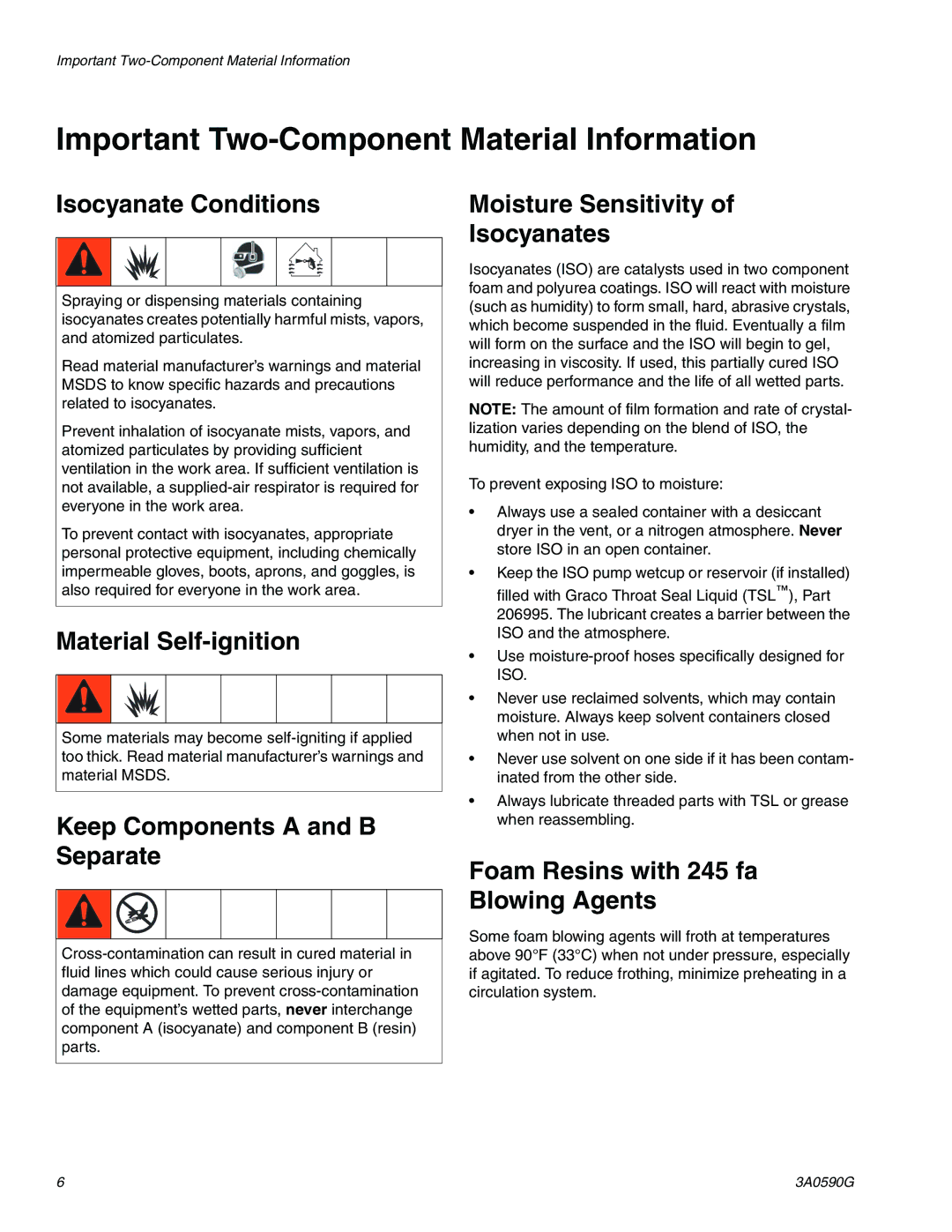 Graco 3A059OG important safety instructions Important Two-Component Material Information 