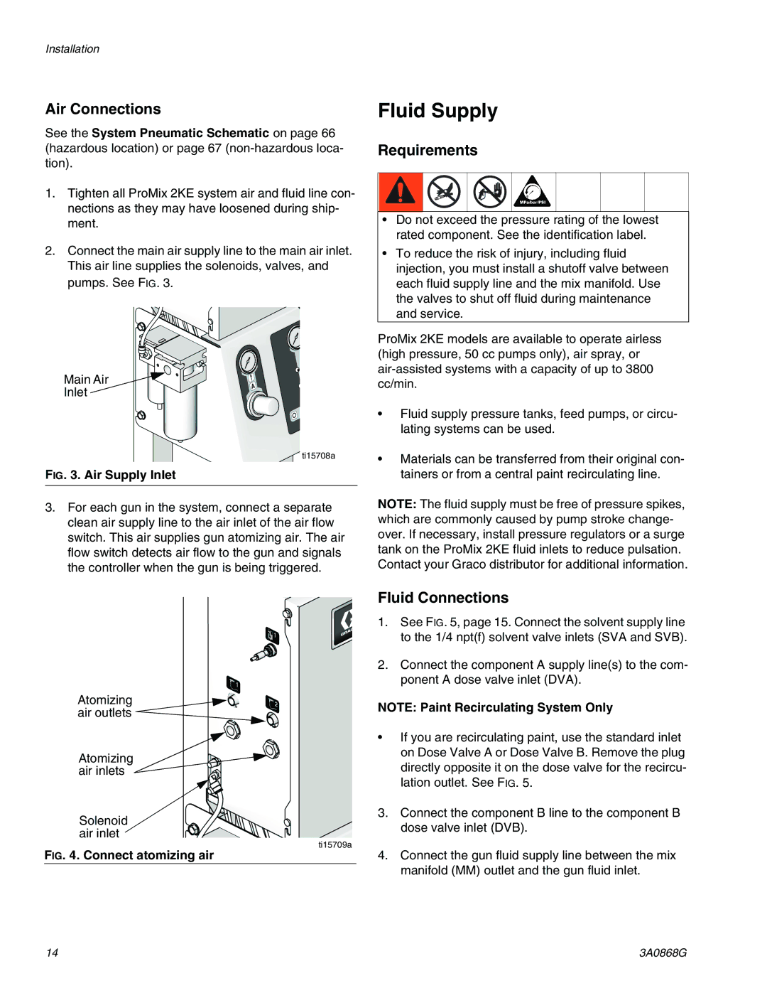 Graco 3A0868G important safety instructions Fluid Supply, Air Connections, Fluid Connections 