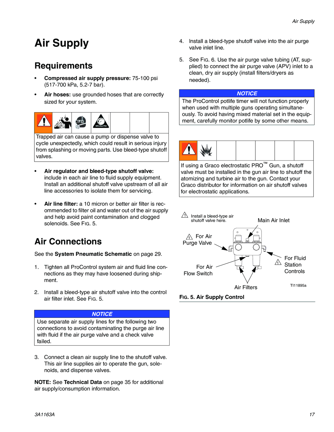 Graco 3A1163A Air Supply, Requirements, Air Connections, See the System Pneumatic Schematic on 