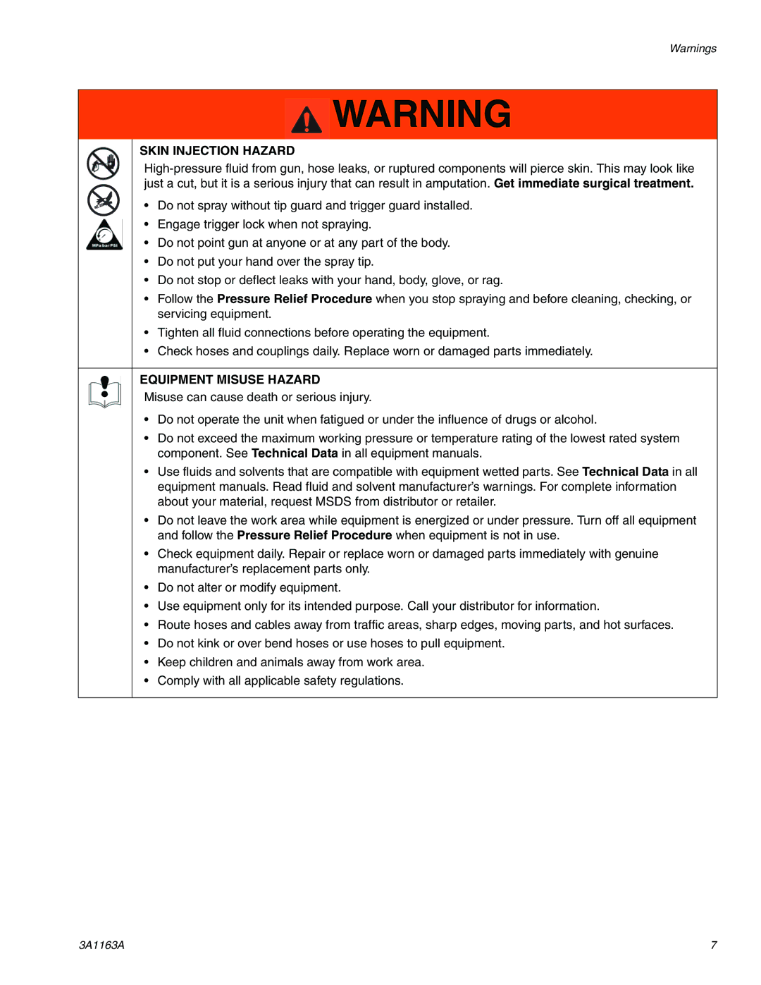 Graco 3A1163A important safety instructions Skin Injection Hazard 