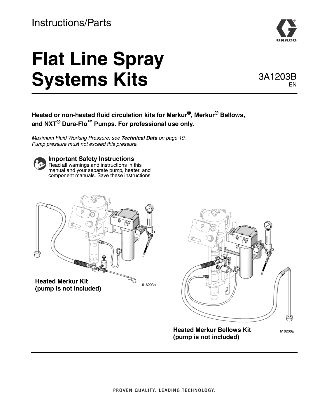 Graco 3A1203B important safety instructions Flat Line Spray Systems Kits 