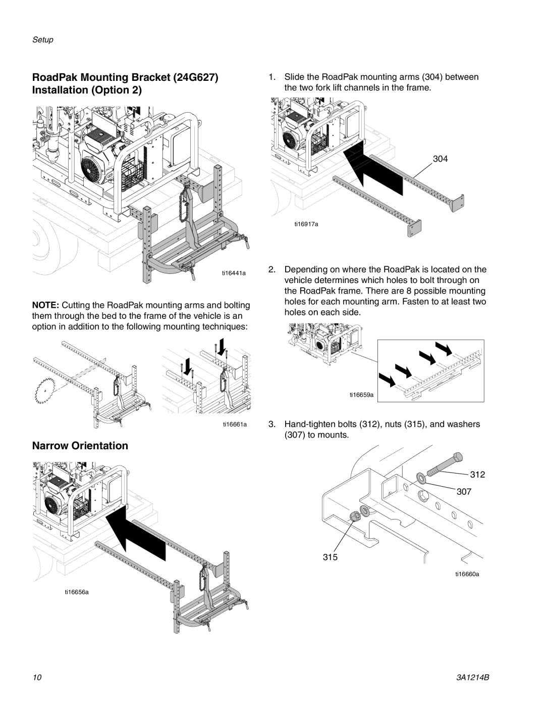 Graco 3A1214B important safety instructions RoadPak Mounting Bracket 24G627 Installation Option, Narrow Orientation 