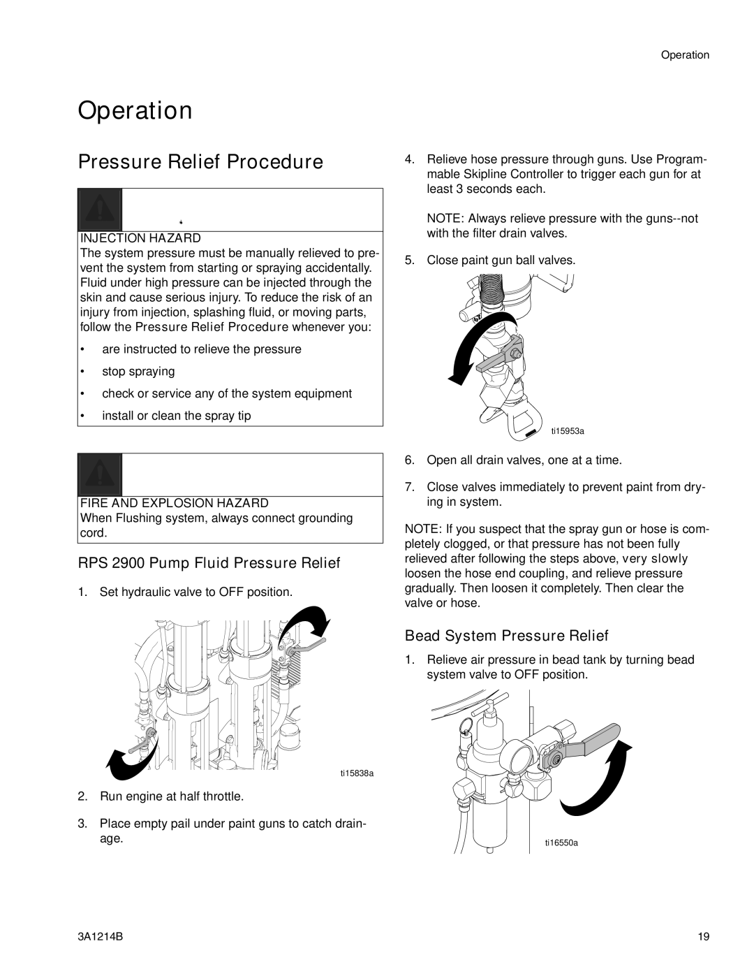 Graco 3A1214B Operation, Pressure Relief Procedure, RPS 2900 Pump Fluid Pressure Relief, Bead System Pressure Relief 