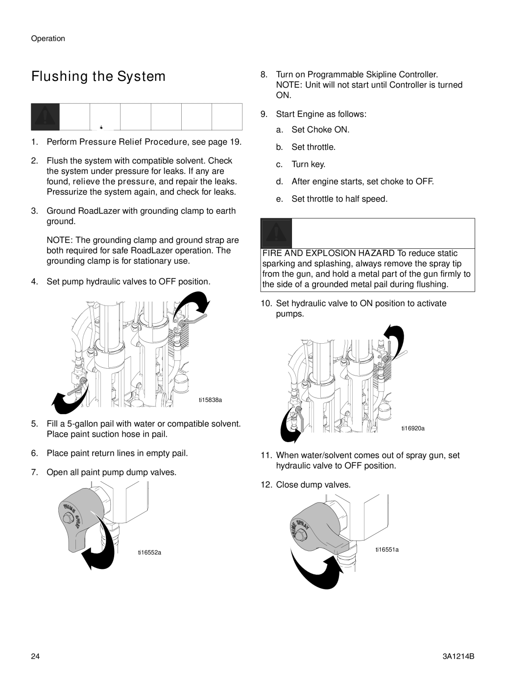 Graco 3A1214B important safety instructions Flushing the System, Perform Pressure Relief Procedure, see 