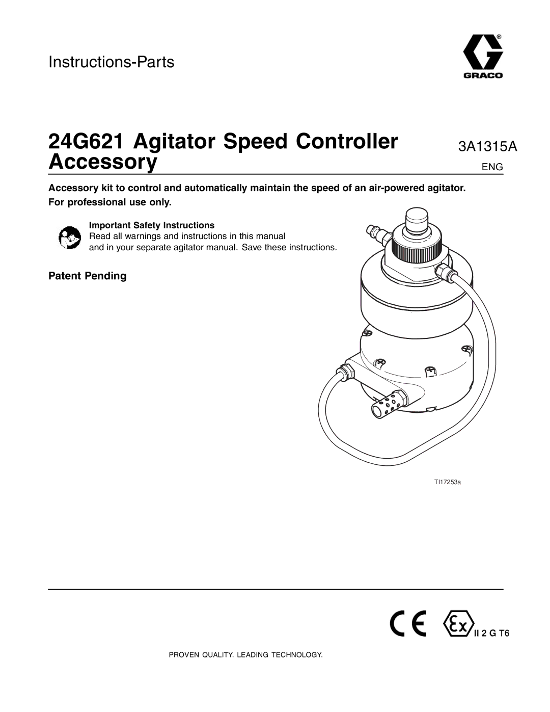 Graco 24G621 important safety instructions 3A1315A, Important Safety Instructions 