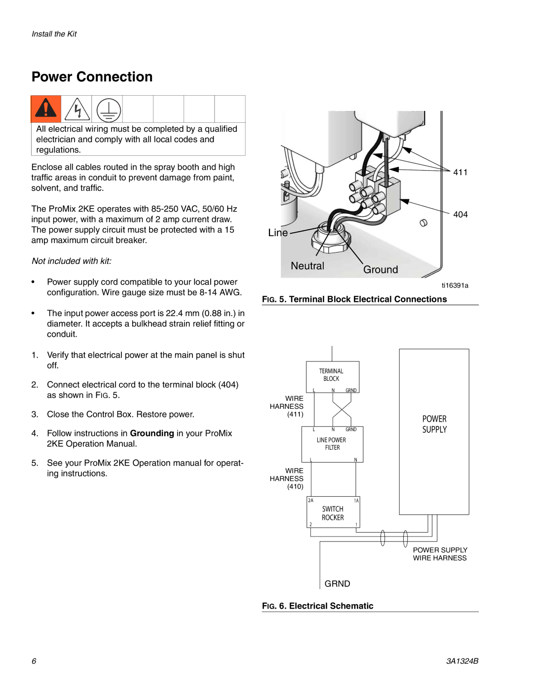 Graco 3A1324B important safety instructions Power Connection, Not included with kit 