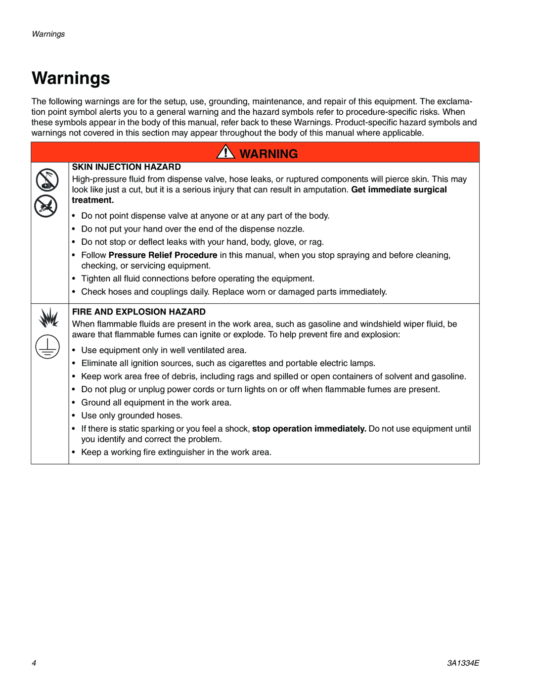 Graco 3A1334E important safety instructions Skin Injection Hazard 