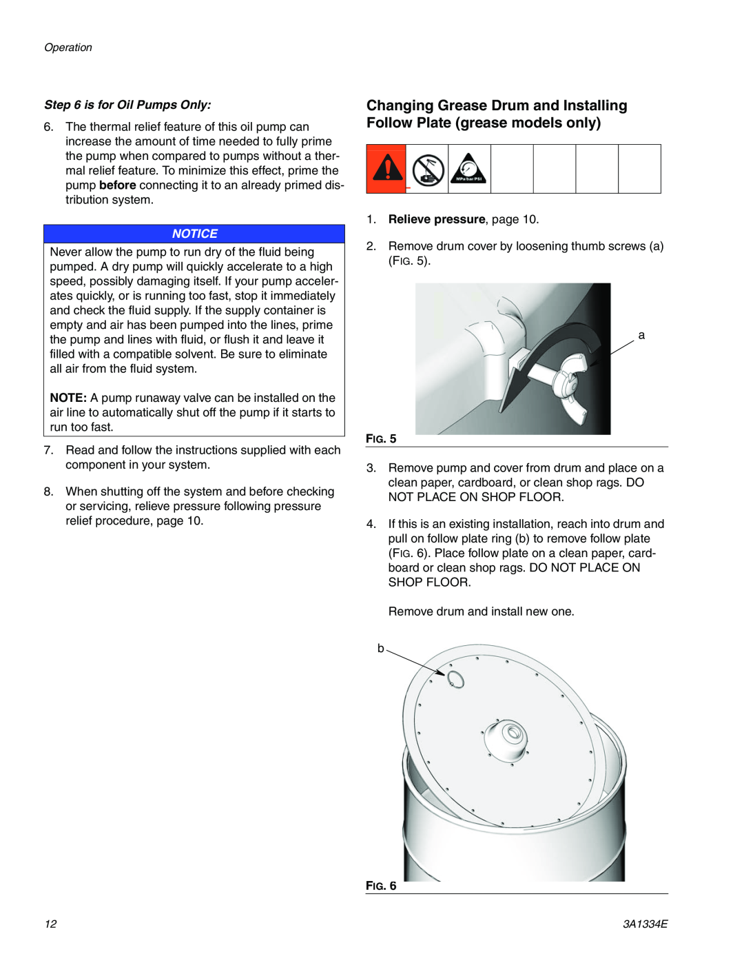 Graco 3A1334E important safety instructions is for Oil Pumps Only, Relieve pressure, page 