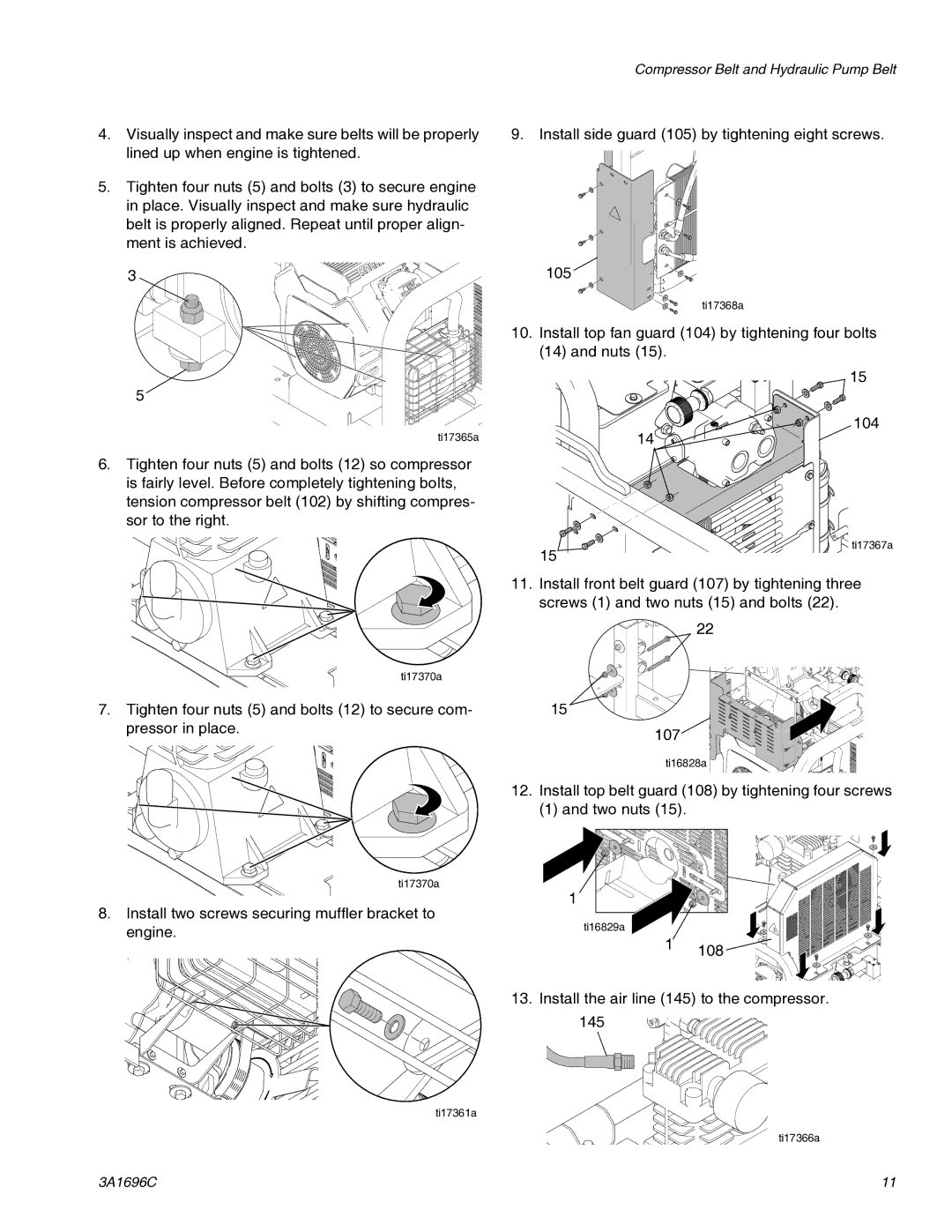 Graco 3A1696C important safety instructions Install side guard 105 by tightening eight screws 