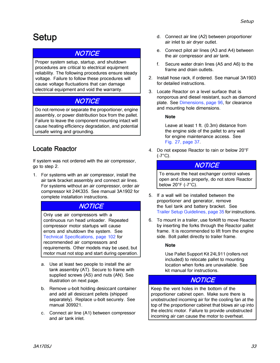 Graco 3A1705J important safety instructions Locate Reactor, Trailer Setup Guidelines, page 35 for instructions 