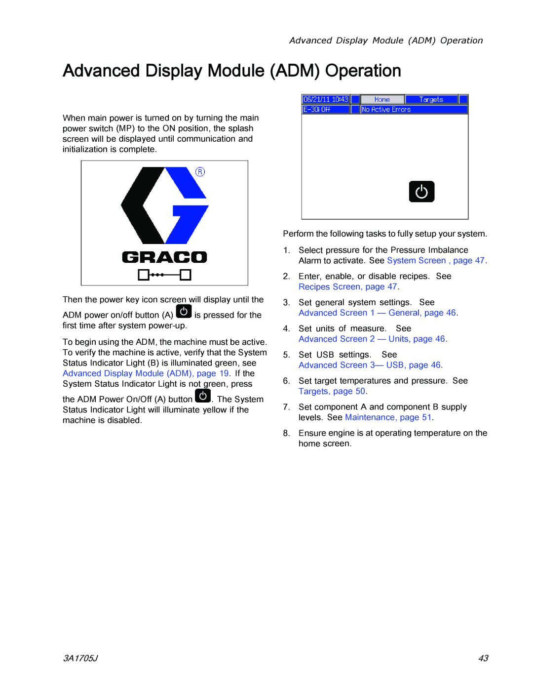 Graco 3A1705J important safety instructions Advanced Display Module ADM Operation, Advanced Screen 3- USB 