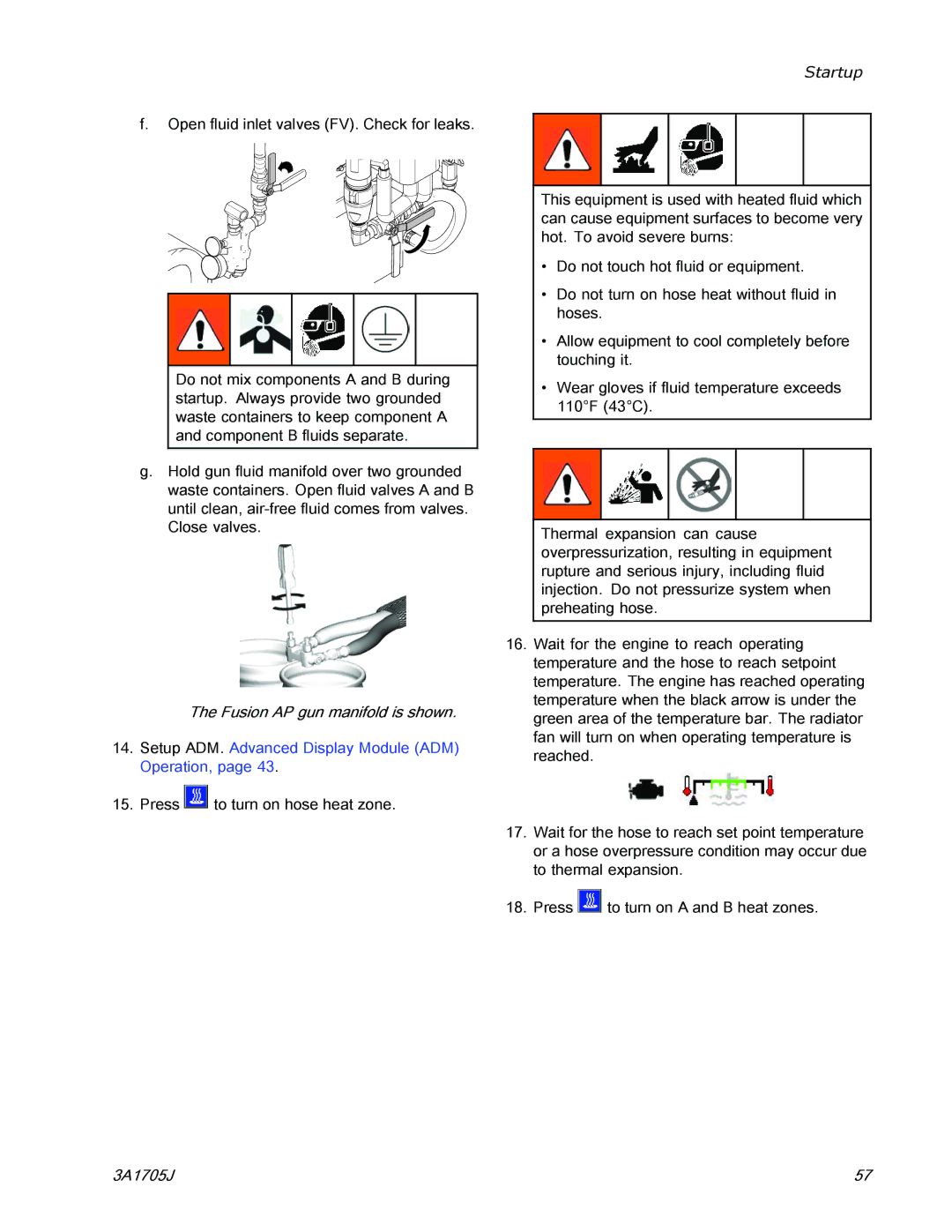 Graco 3A1705J important safety instructions Setup ADM. Advanced Display Module ADM Operation 