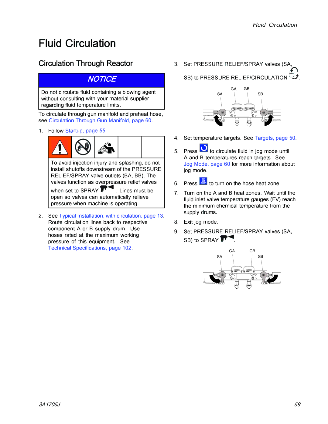 Graco 3A1705J important safety instructions Fluid Circulation, Circulation Through Reactor, Follow Startup 