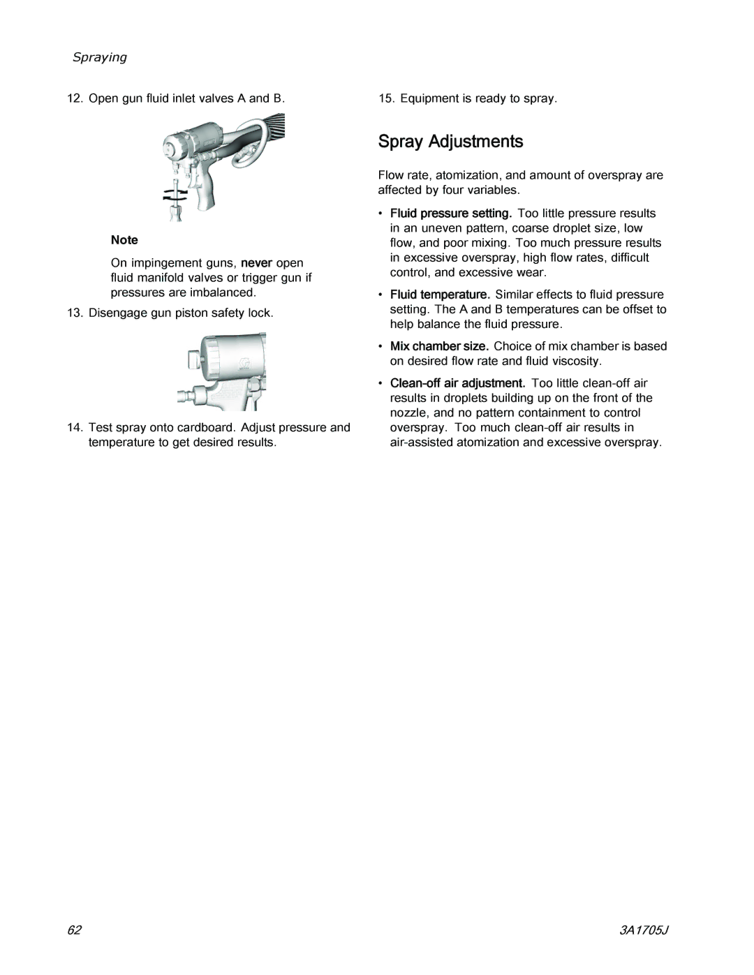 Graco 3A1705J important safety instructions Spray Adjustments 