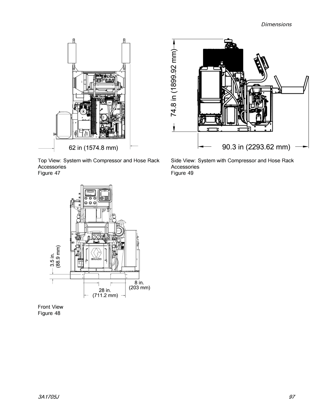 Graco 3A1705J important safety instructions Dimensions 