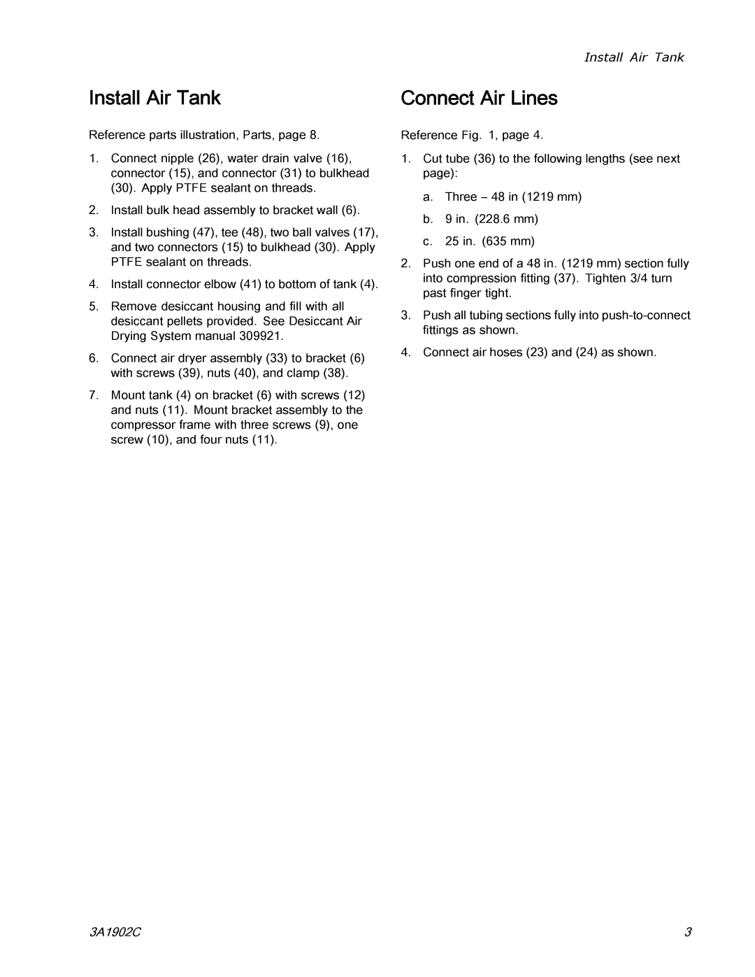 Graco 3A1902C important safety instructions Install Air Tank, Connect Air Lines 