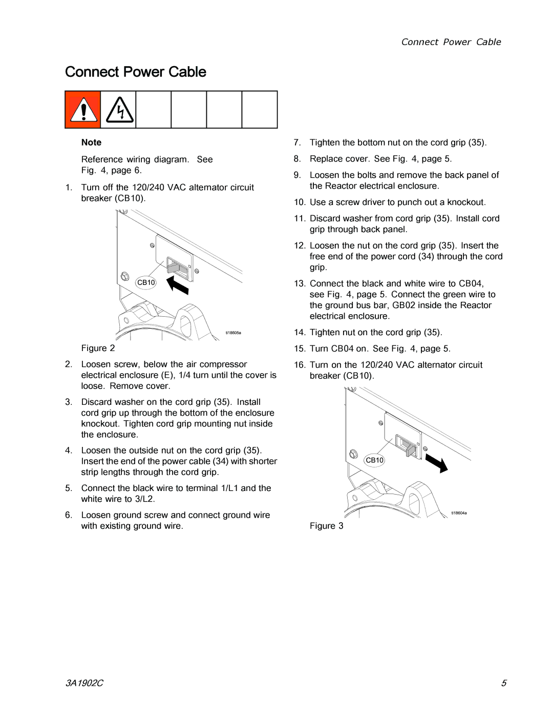 Graco 3A1902C important safety instructions Connect Power Cable 