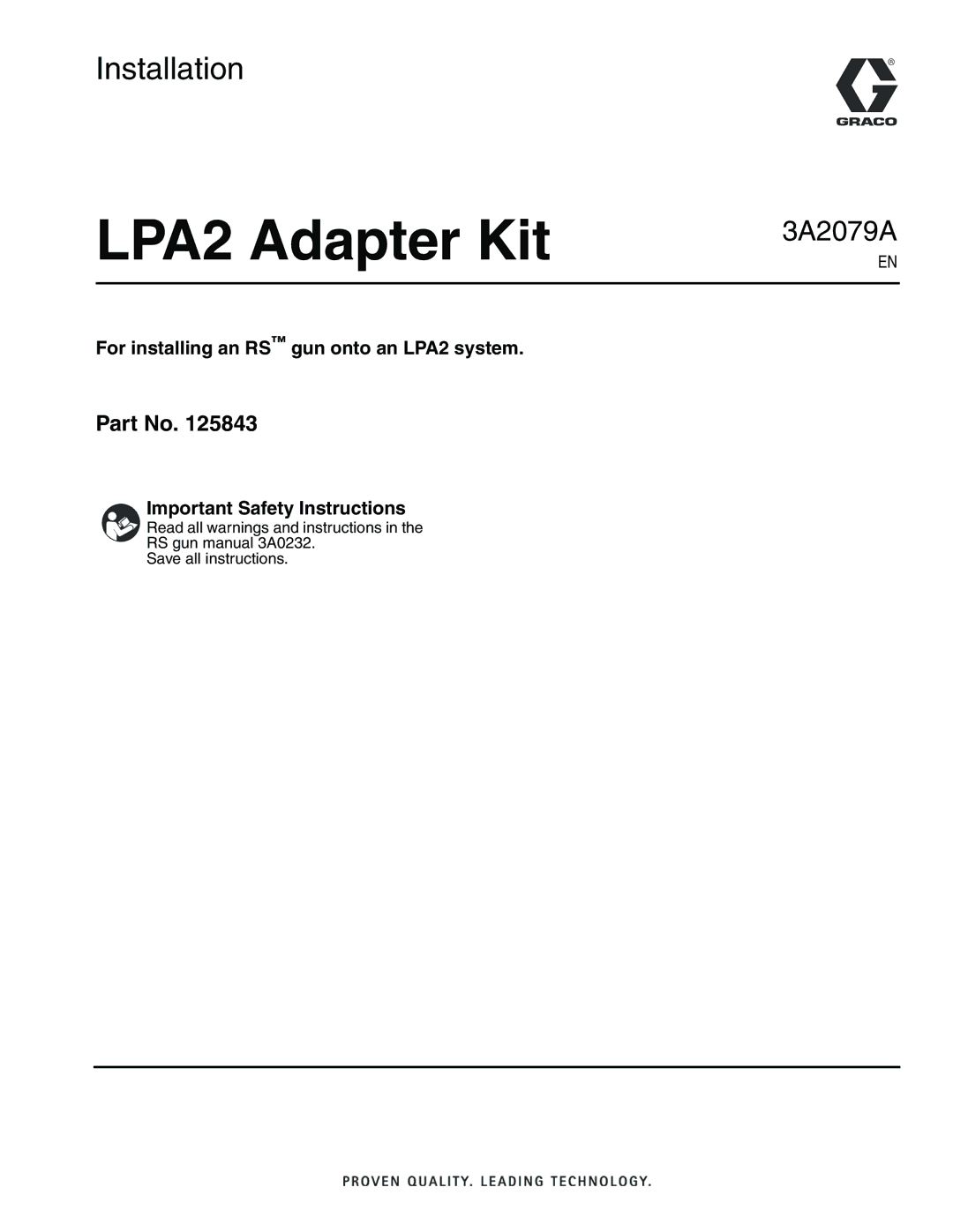 Graco 3A2079A important safety instructions LPA2 Adapter Kit 