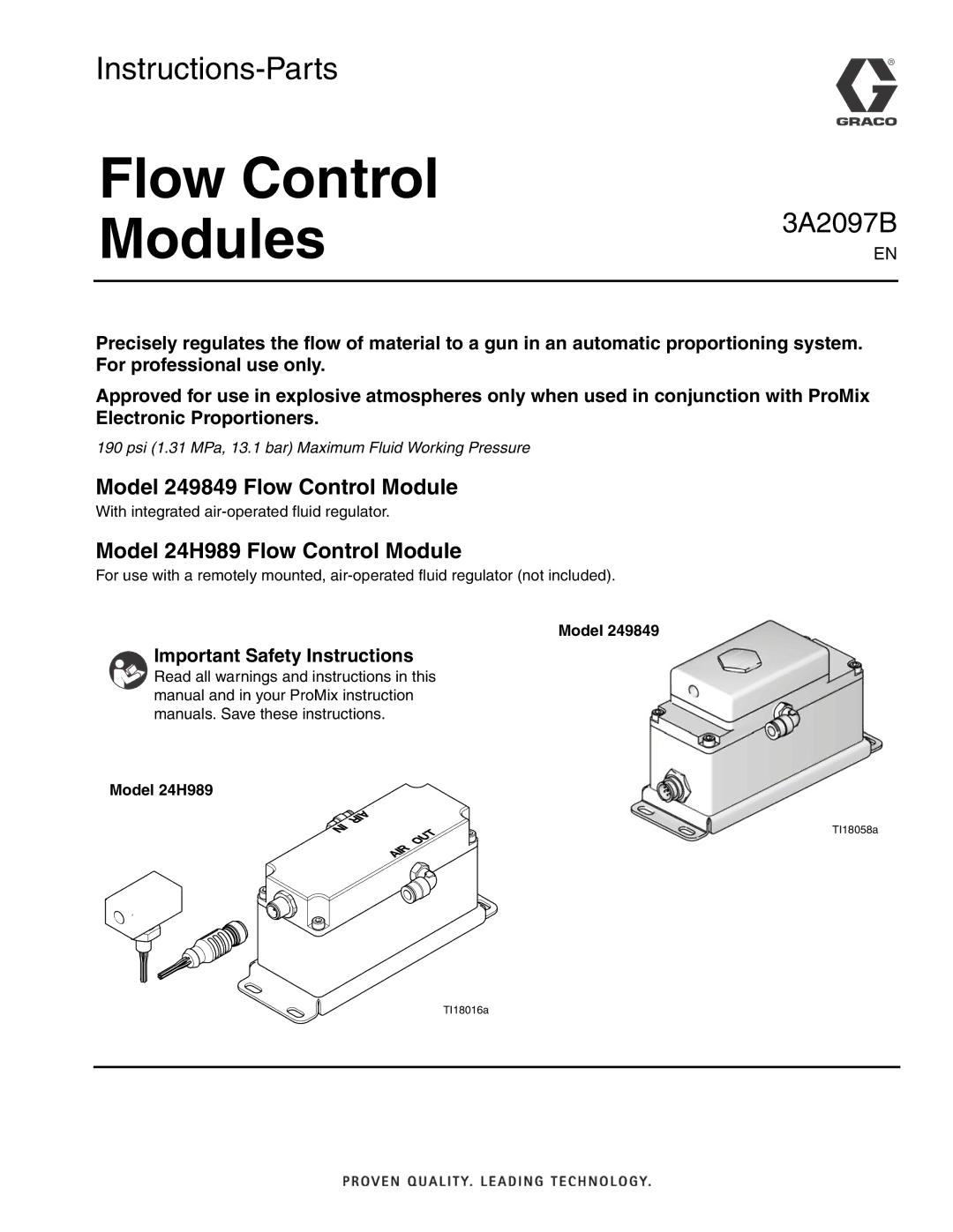 Graco 3A2097B important safety instructions Model 24H989 