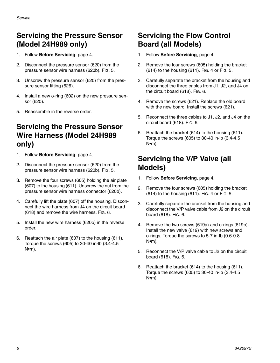 Graco 3A2097B Servicing the Pressure Sensor Model 24H989 only, Servicing the Flow Control Board all Models 