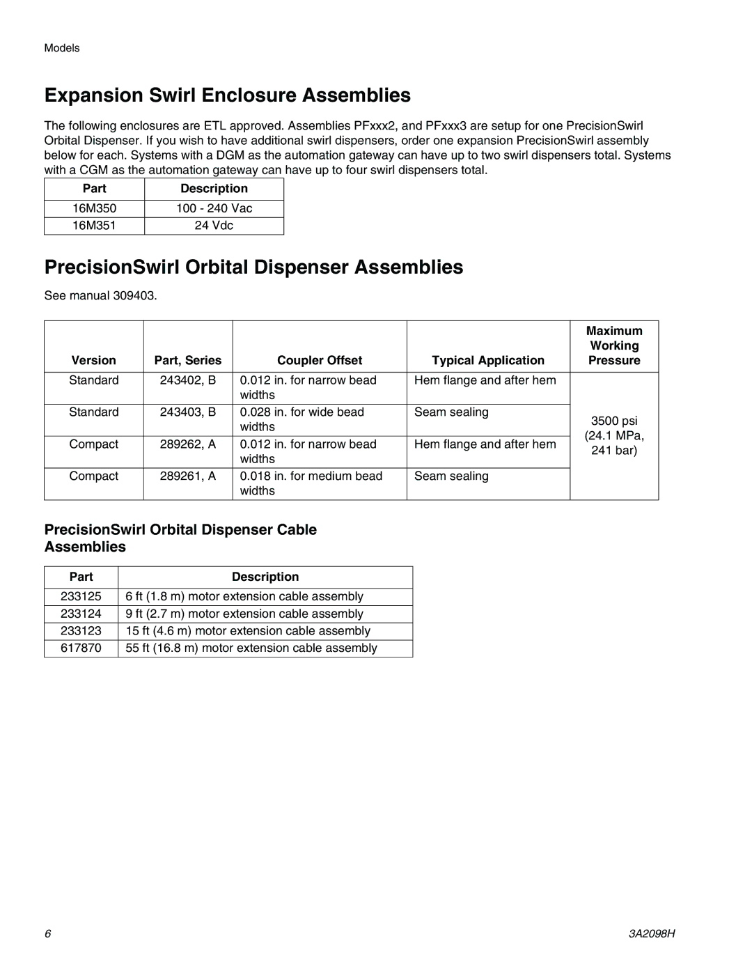 Graco 3A2098H Expansion Swirl Enclosure Assemblies, PrecisionSwirl Orbital Dispenser Assemblies 