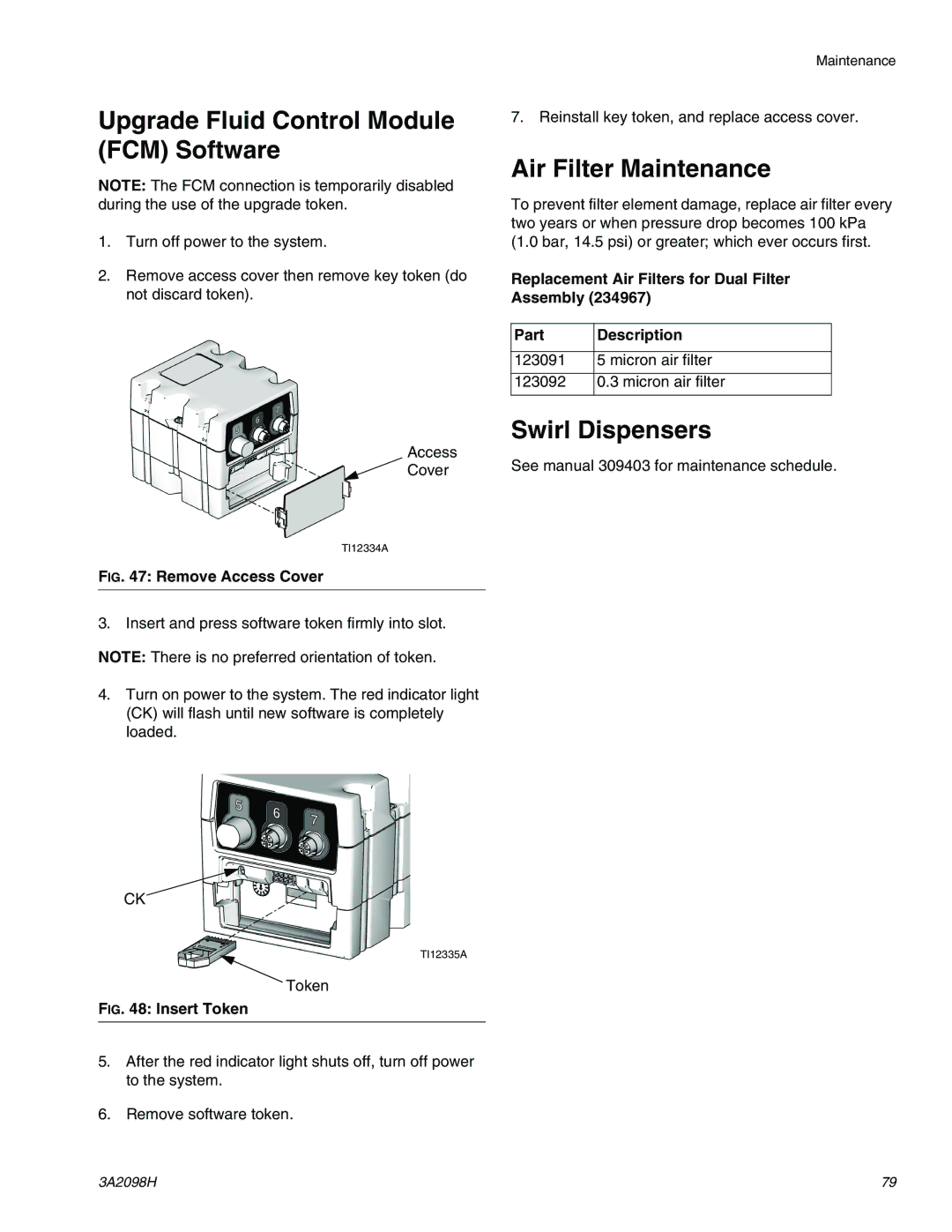 Graco 3A2098H Upgrade Fluid Control Module FCM Software, Air Filter Maintenance, Swirl Dispensers 