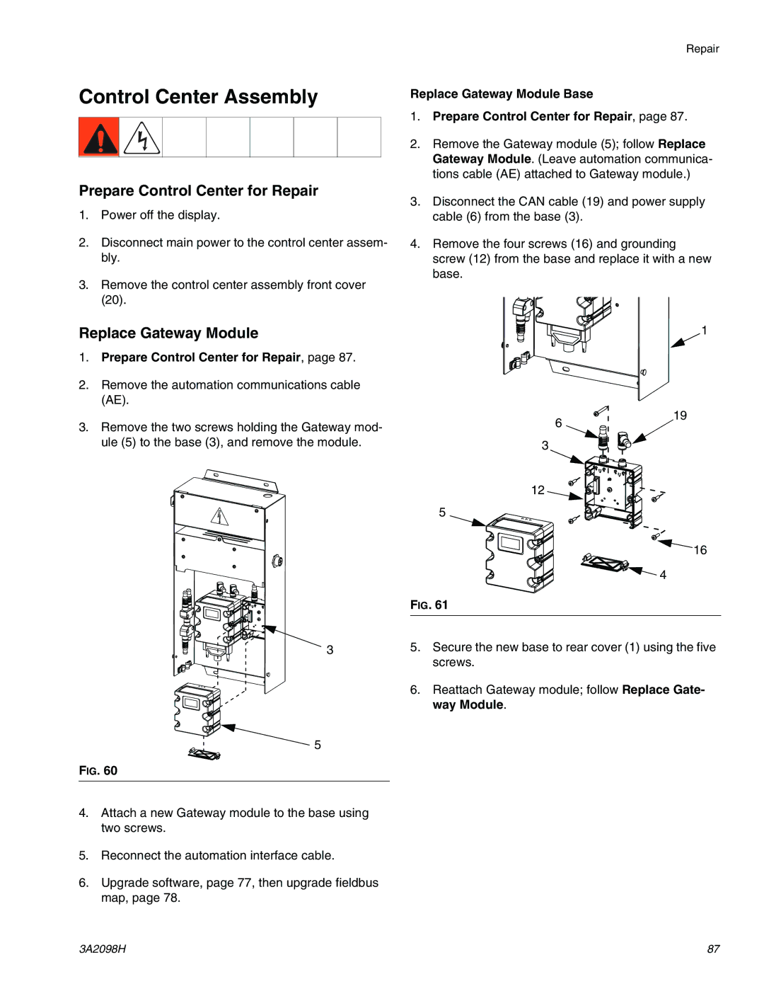 Graco 3A2098H Control Center Assembly, Prepare Control Center for Repair, Replace Gateway Module 