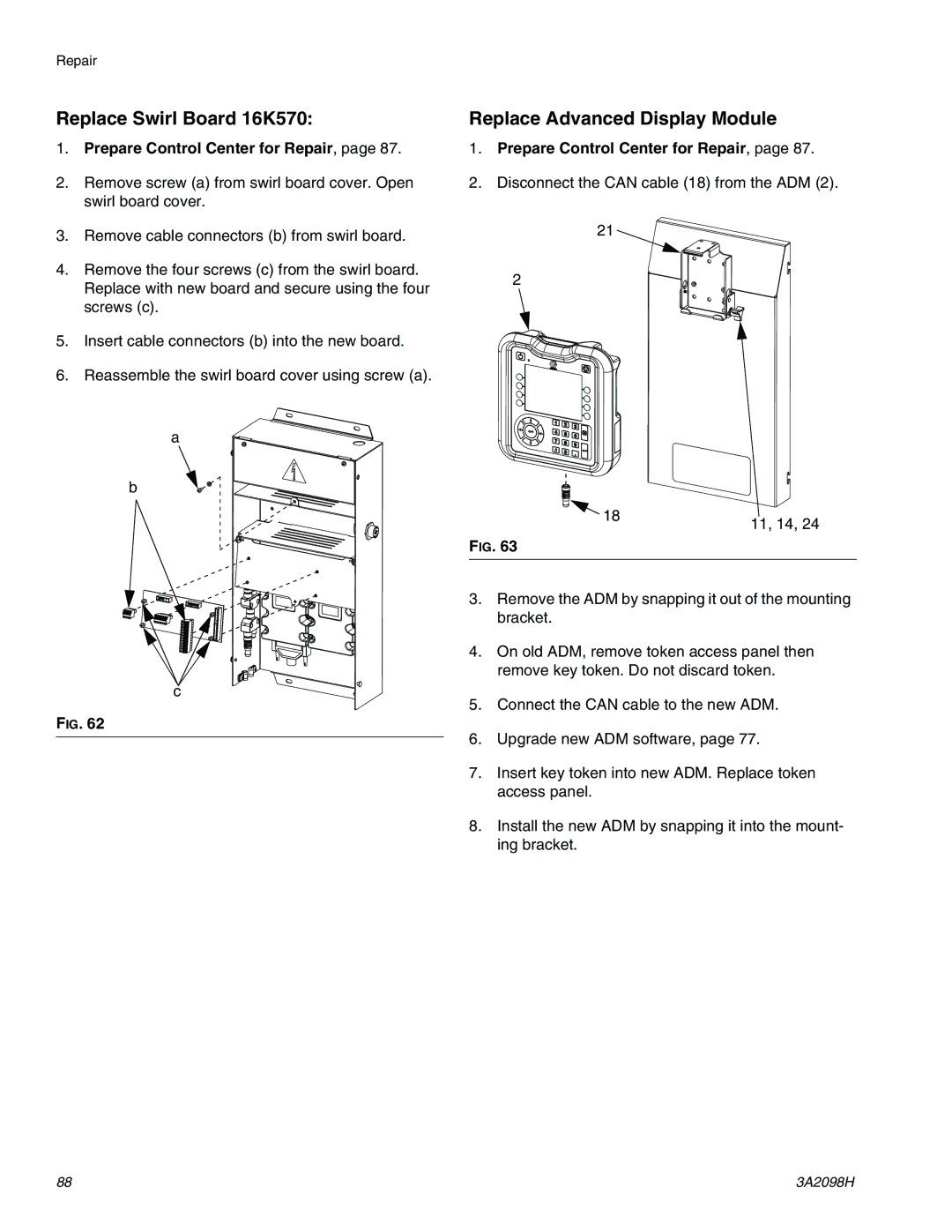 Graco 3A2098H important safety instructions Replace Swirl Board 16K570, Replace Advanced Display Module 